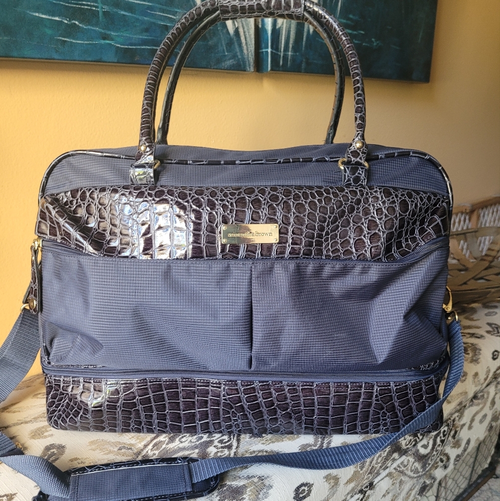 Samantha Brown croco-embossed weekend bag, navy/dark blue